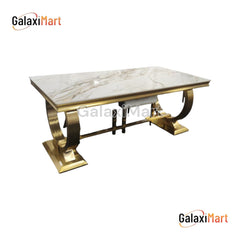 Arianna 180cm Gold Marble Dining Table with Gold Lion Knocker Black Velvet Dining Chairs
