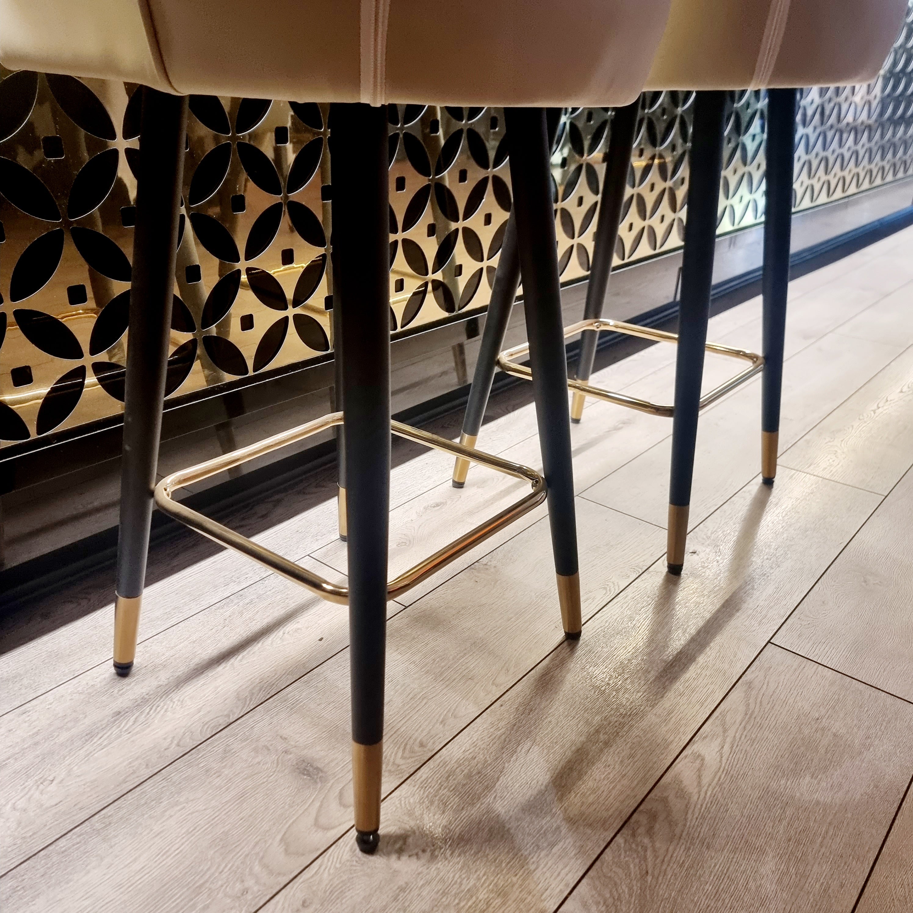 Astra Cream Velvet Bar Stools – Modern Quilted Luxury Bar Chairs with black legs