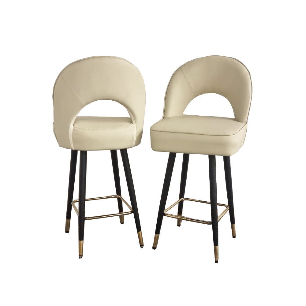 Astra Cream Velvet Bar Stools – Modern Quilted Luxury Bar Chairs with black legs