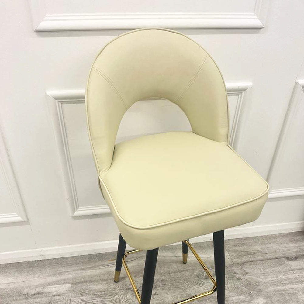 Astra Cream Velvet Bar Stools – Modern Quilted Luxury Bar Chairs with black legs