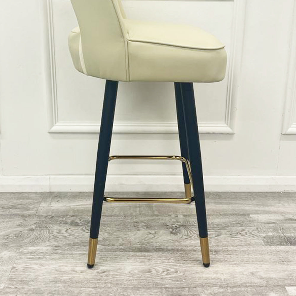 Astra Cream Velvet Bar Stools – Modern Quilted Luxury Bar Chairs with black legs