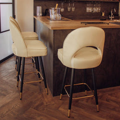 Astra Cream Velvet Bar Stools – Modern Quilted Luxury Bar Chairs with black legs