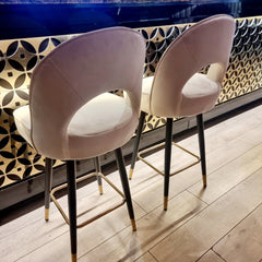 Astra Cream Velvet Bar Stools – Modern Quilted Luxury Bar Chairs with black legs