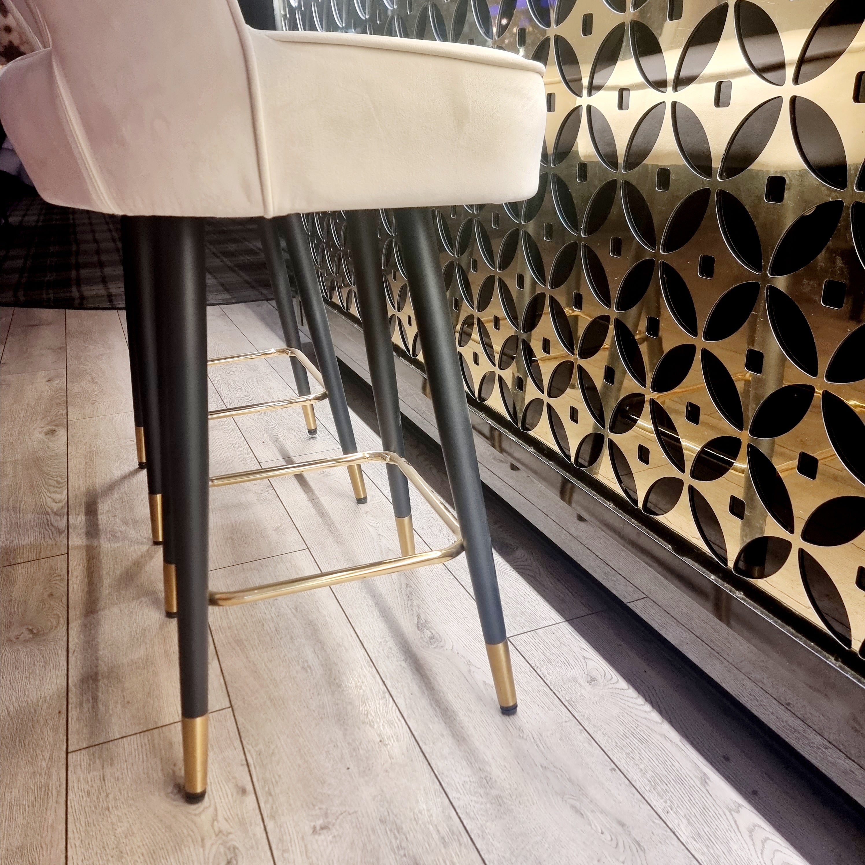 Astra Cream Velvet Bar Stools – Modern Quilted Luxury Bar Chairs with black legs