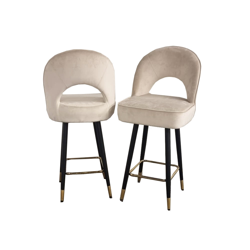 Astra Cream Velvet Bar Stools – Modern Quilted Luxury Bar Chairs with black legs