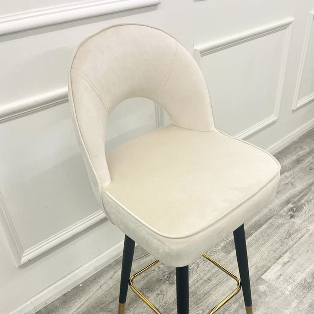 Astra Cream Velvet Bar Stools – Modern Quilted Luxury Bar Chairs with black legs