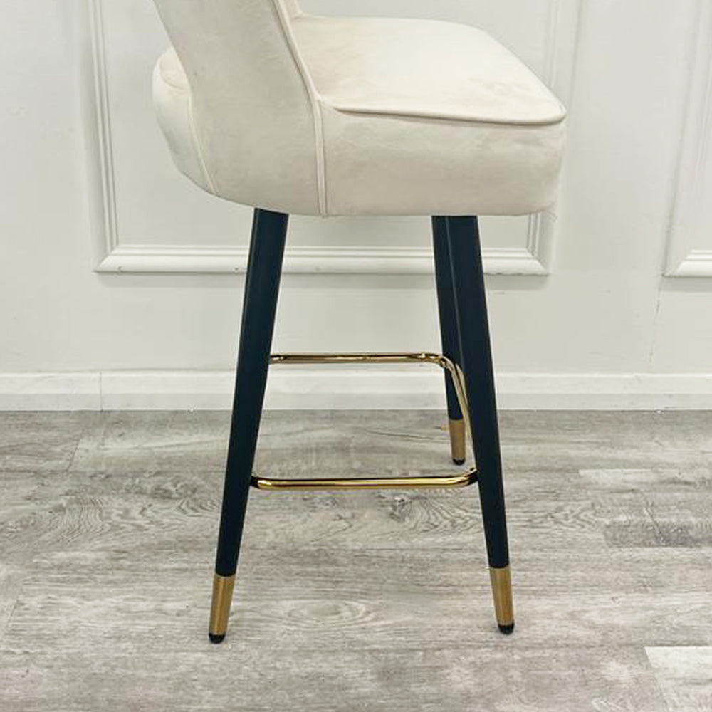 Astra Cream Velvet Bar Stools – Modern Quilted Luxury Bar Chairs with black legs