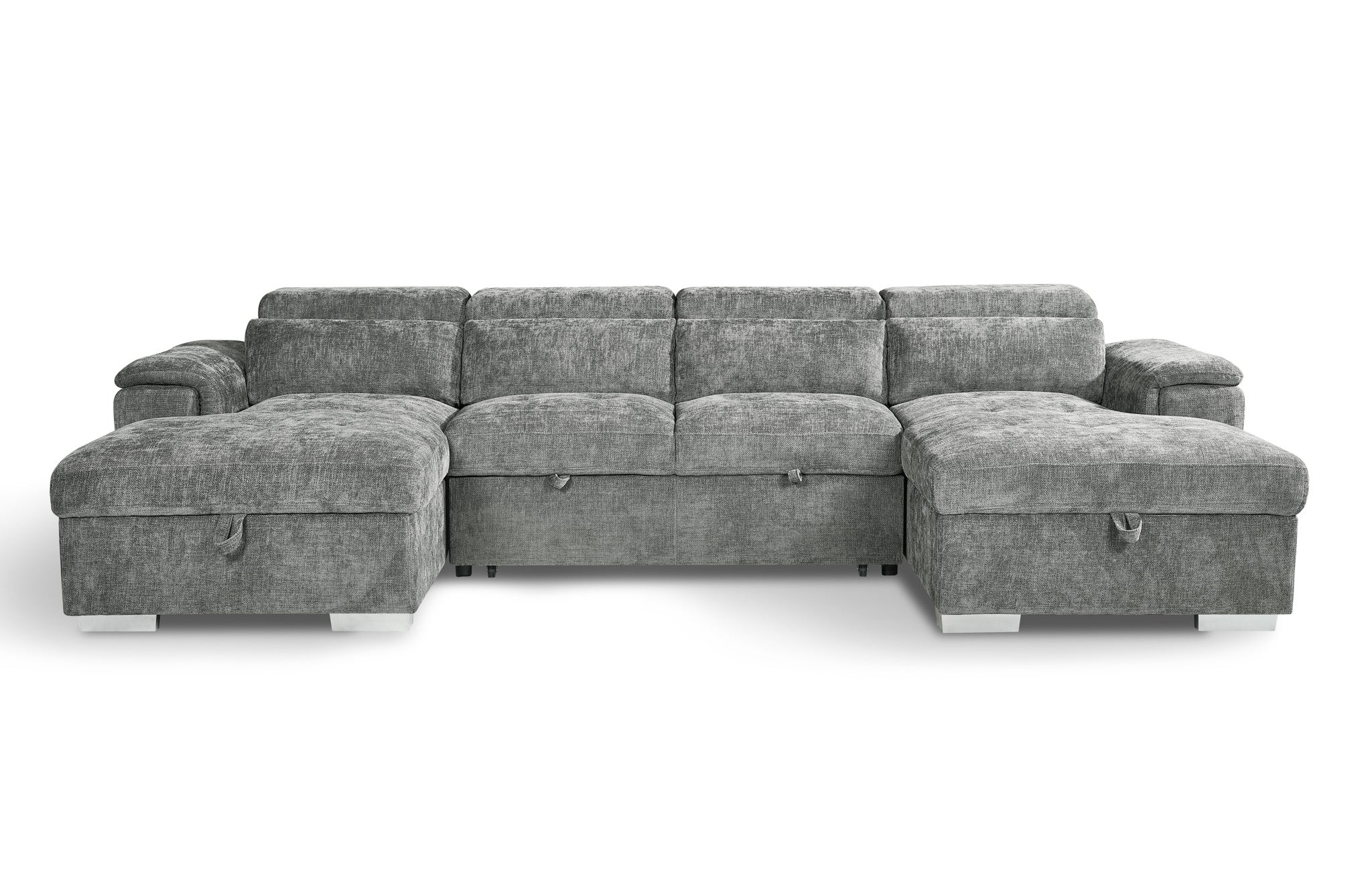 Alaya U-Shape Corner Sofa Bed in Grey | Luxury Fabric Sleeper