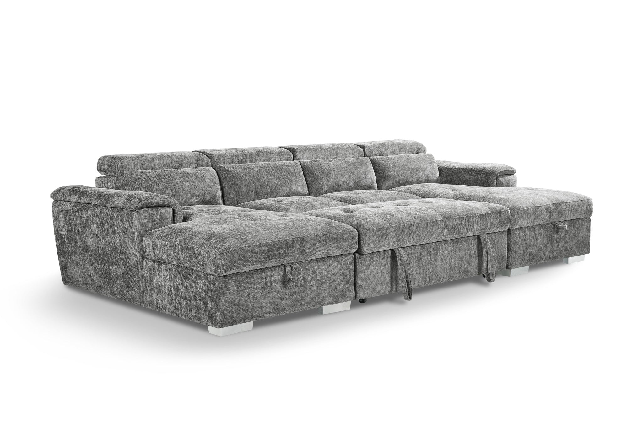Alaya U-Shape Corner Sofa Bed in Grey | Luxury Fabric Sleeper
