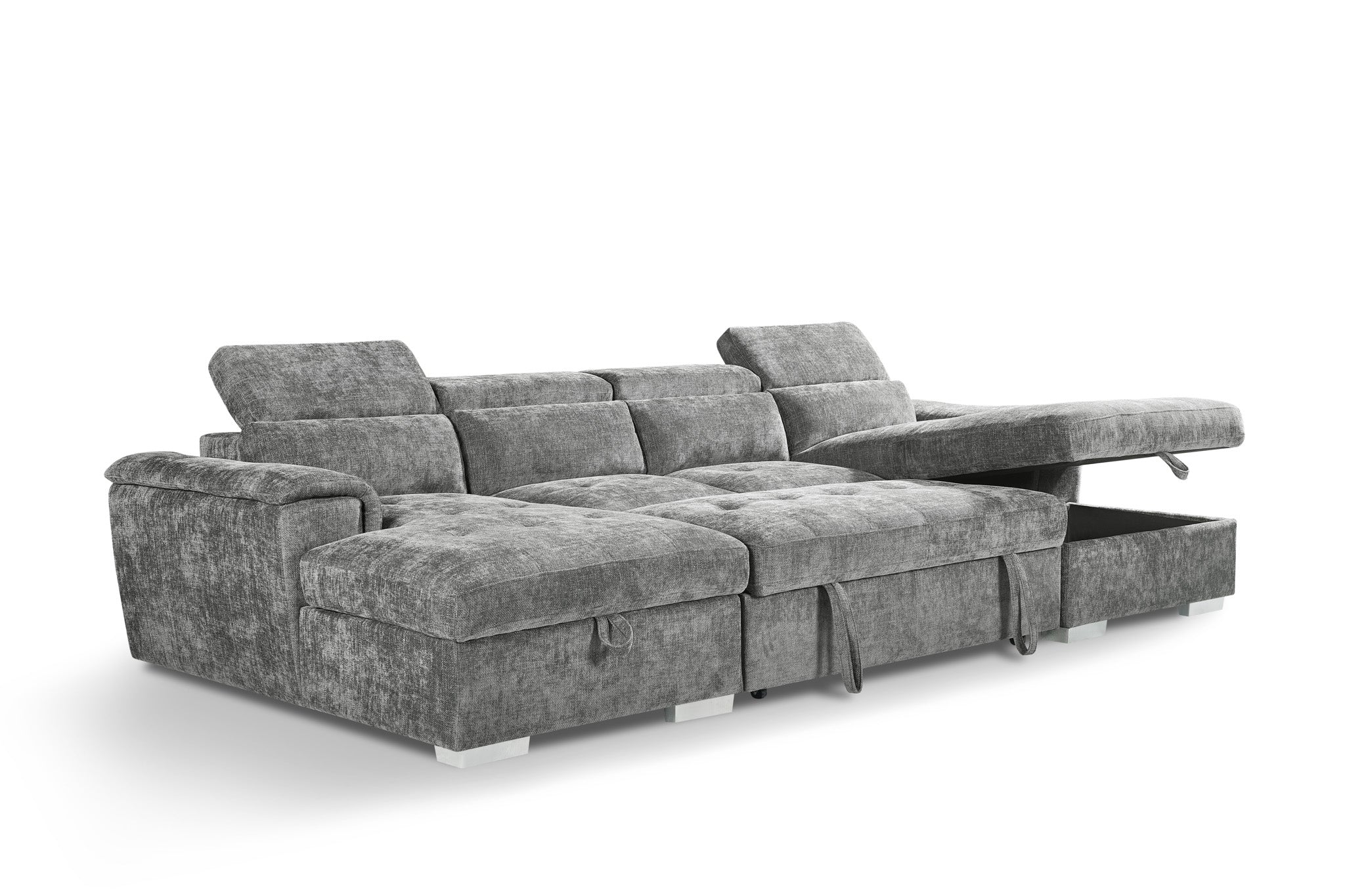 Alaya U-Shape Corner Sofa Bed in Grey | Luxury Fabric Sleeper