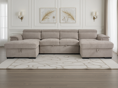 Alaya U-Shape Corner Sofa Bed in Beige | Luxury Fabric Sleeper
