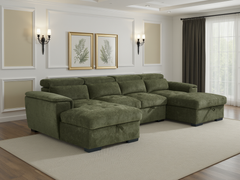 Alaya U-Shape Corner Sofa Bed in Green | Luxury Fabric Sleeper