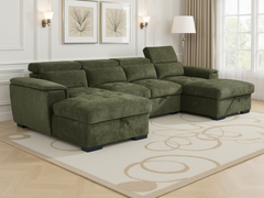 Alaya U-Shape Corner Sofa Bed in Green | Luxury Fabric Sleeper