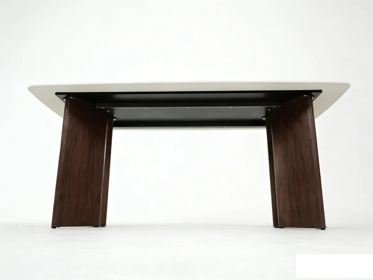 Almira 180cm Walnut & Travertine Dining Table with Tess Walnut & Oatmeal Boucle Chairs Luxury Dining Set