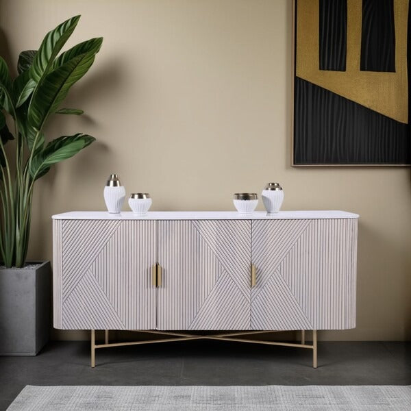 Amiri 3 Door Sideboard Mango Wood & Marble Luxury Storage Unit