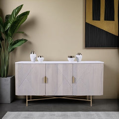 Amiri 3 Door Sideboard Mango Wood & Marble Luxury Storage Unit
