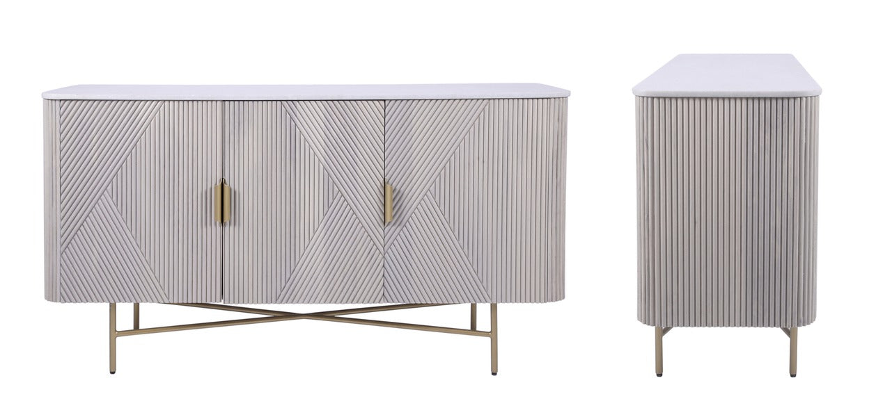 Amiri 3 Door Sideboard Mango Wood & Marble Luxury Storage Unit