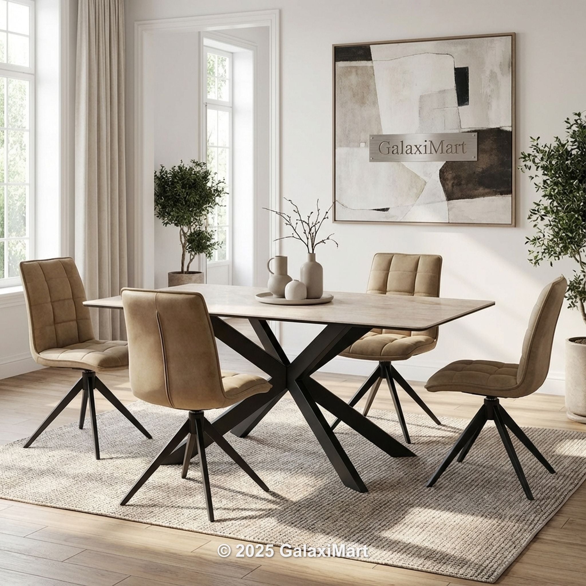 Apollo Sand Dining Table with Dining Chairs Luxury Dining Set