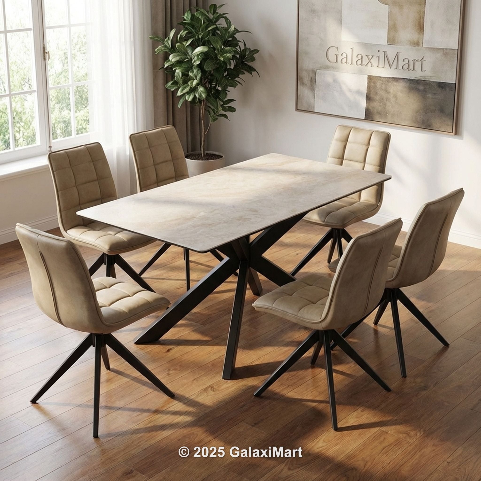 Apollo Sand Dining Table with Dining Chairs Luxury Dining Set