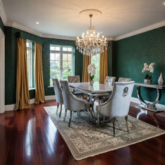 Arianna Grey Marble Dining Table with Valentino Lion Knocker Velvet Chairs – 150cm, 180cm & 200cm Luxury Dining Set