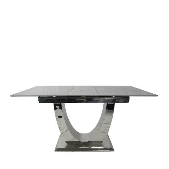 Arial 1.2–1.5m Extending Grey Ceramic Marble Dining Table with Lasco Velvet Dining Chairs – Luxury Modern Dining Set