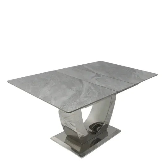 Arial 1.2–1.5m Extending Grey Ceramic Marble Dining Table with Lasco Velvet Dining Chairs – Luxury Modern Dining Set