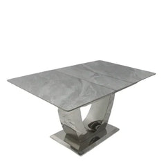 Arial 1.2–1.5m Extending Grey Ceramic Marble Dining Table with Lasco Velvet Dining Chairs – Luxury Modern Dining Set