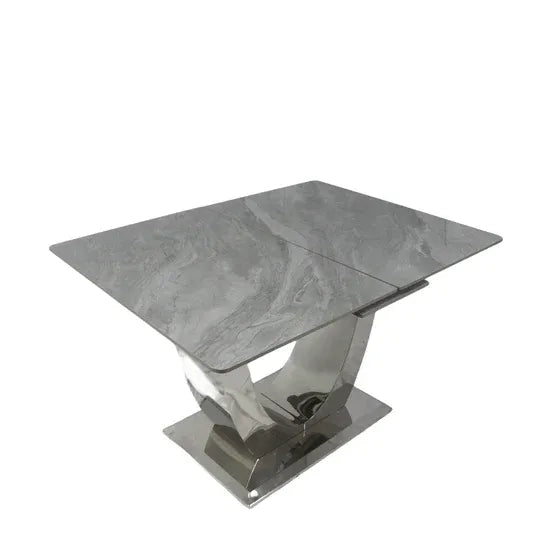 Arial 1.2–1.5m Extending Grey Ceramic Marble Dining Table with Lasco Velvet Dining Chairs – Luxury Modern Dining Set