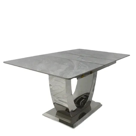 Arial 1.2–1.5m Extending Grey Ceramic Marble Dining Table with Lasco Velvet Dining Chairs – Luxury Modern Dining Set
