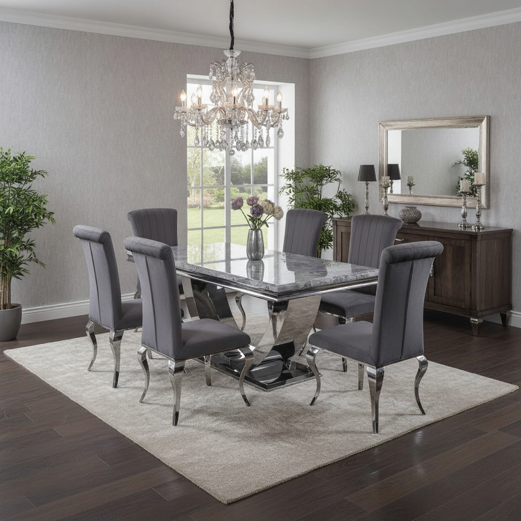 Ariel Marble & Chrome Dining Table – Modern Luxury Dining Table