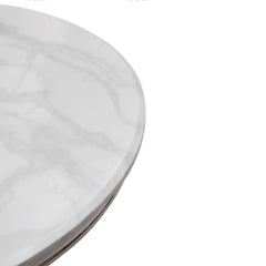 Bologna 130cm white round marble dining table with plain back silver grey ring knocker velvet chairs