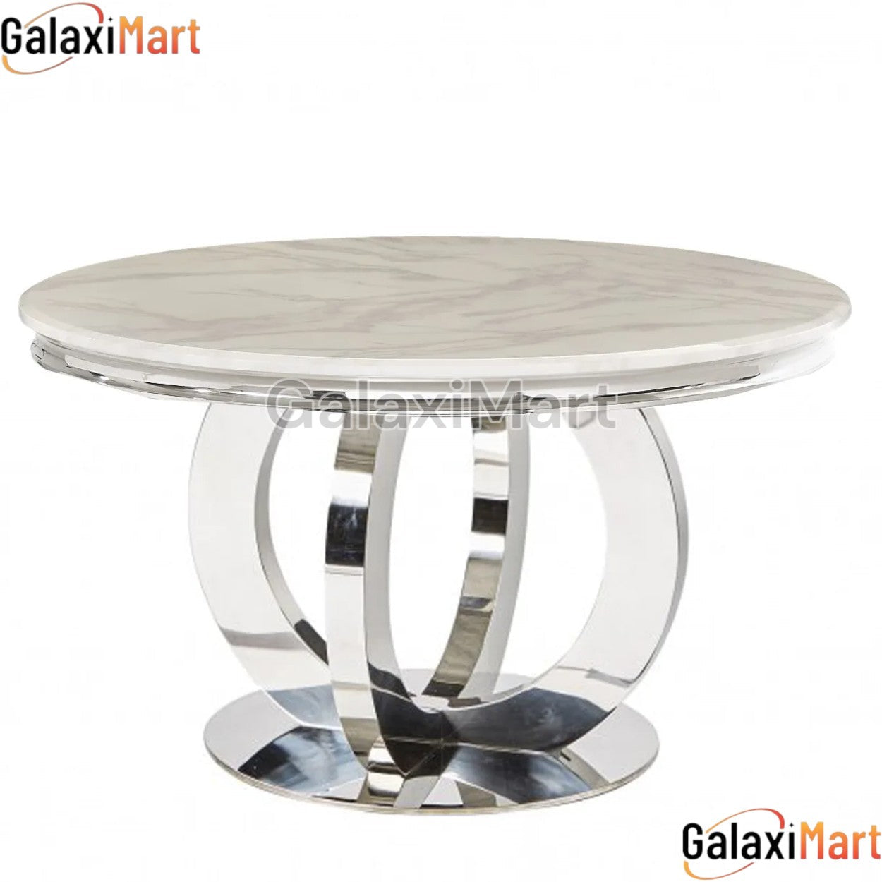 Bologna 130cm Round Mixed Brown Marble Dining Table with Mink Plain Back Ring Knocker Velvet Dining Chairs
