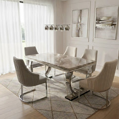 Arianna Marble Dining Table 150/180/200cm with Lasco Velvet Dining Chairs
