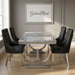 Arianna Grey Marble Dining Table with Majestic PU-Leather Dining Chairs
