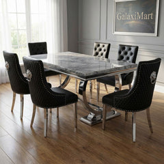 Arianna Grey Marble Dining Table with Majestic PU-Leather Dining Chairs