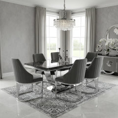 Ariel Black Marble Dining Table with Lasco Velvet Dining Chairs – Modern Luxury Dining Set