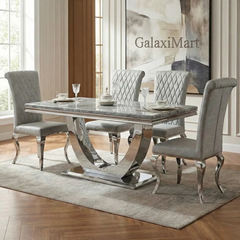 Ariel Grey Marble Dining Table with Nicole PU Leather Dining Chairs