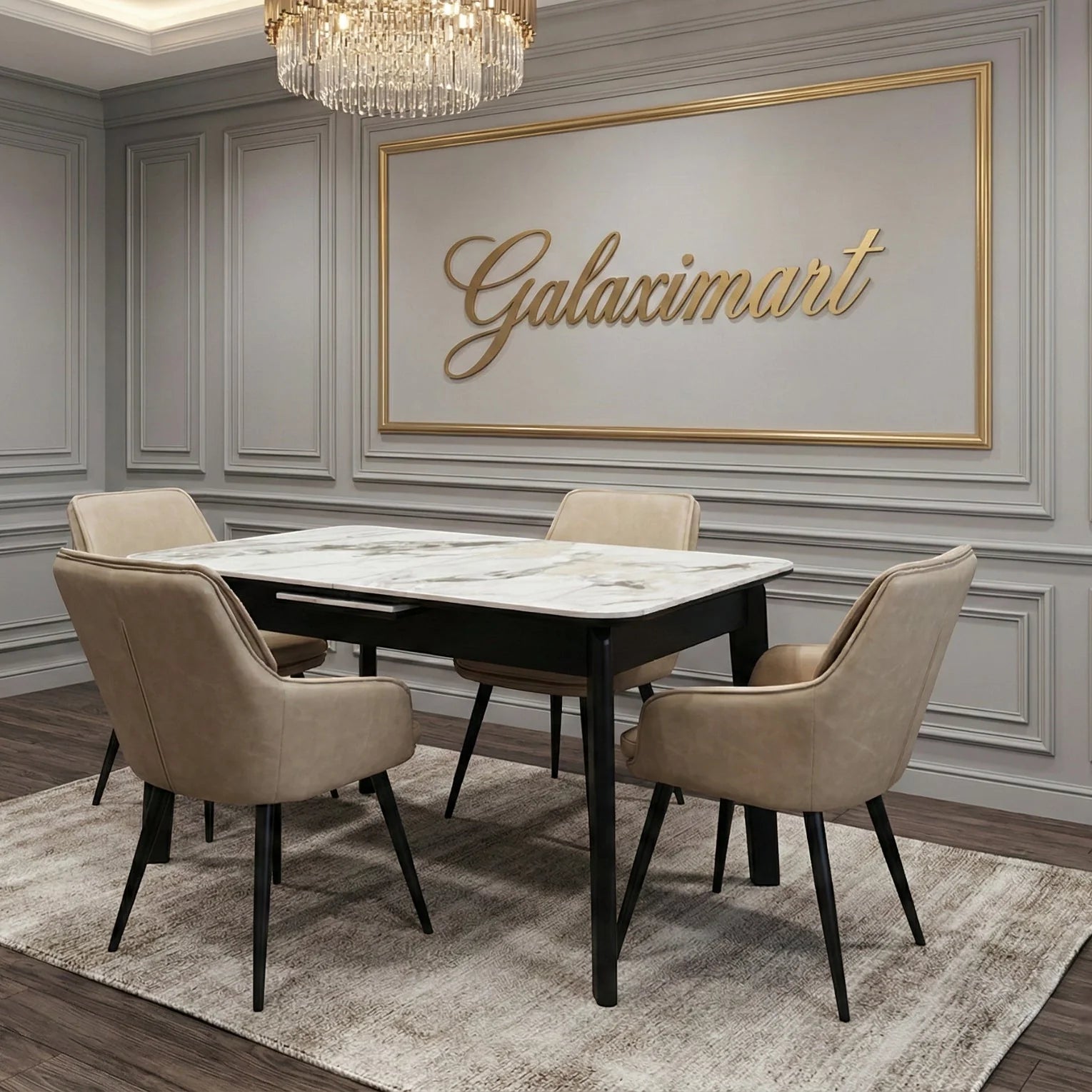 Arizona 130-160cm Extending Cream Gold Ceramic Dining Table With Palermo Chairs