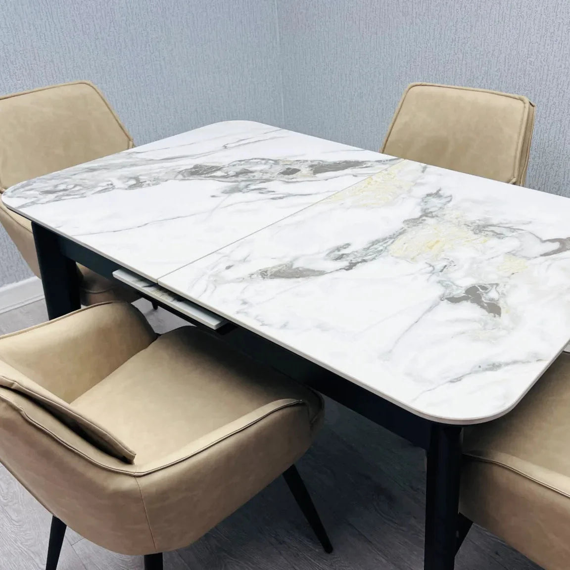 Arizona 130-160cm Extending Cream Gold Ceramic Dining Table With Palermo Chairs