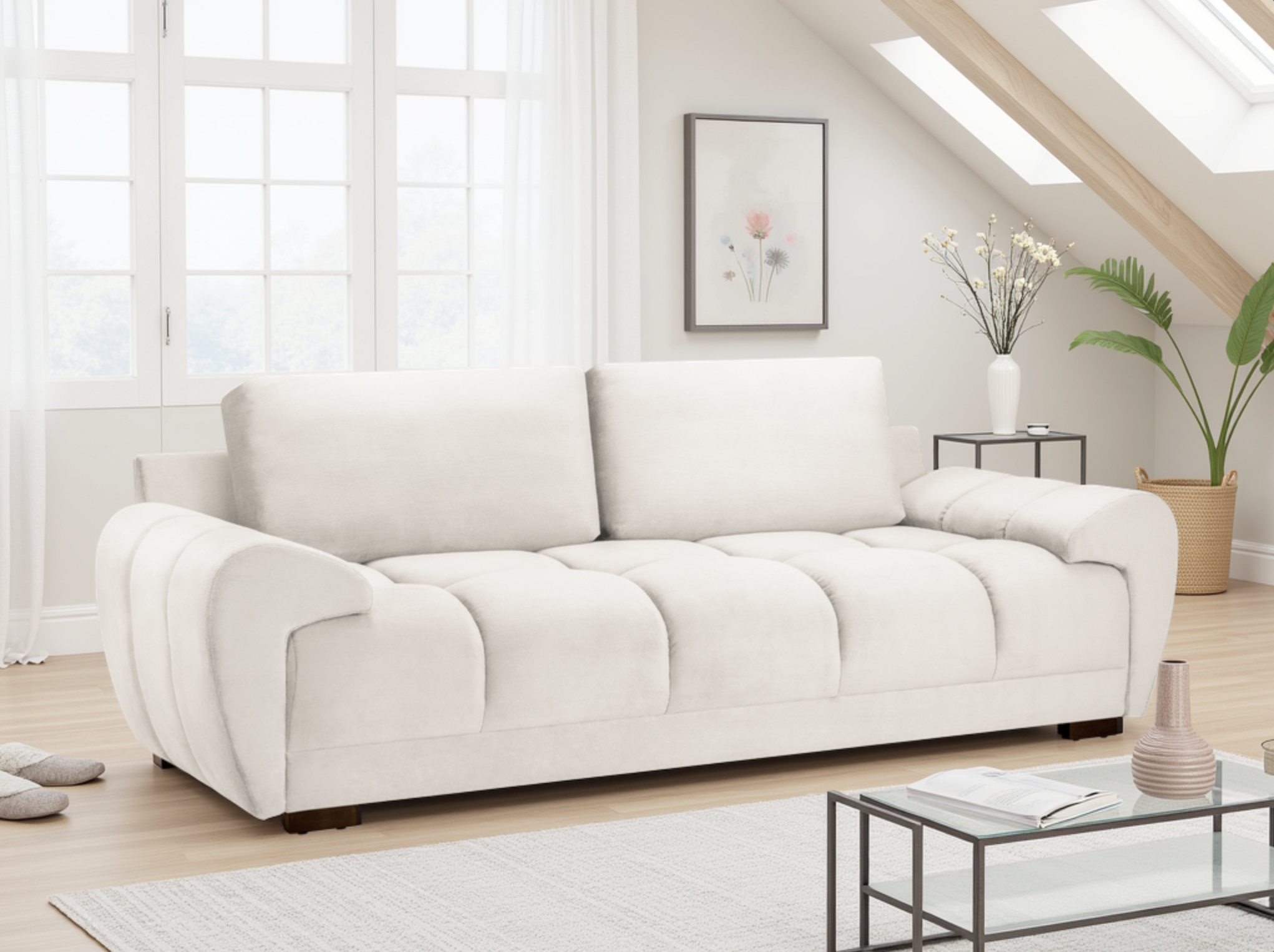 Azzuro Cream Velvet 2 & 3 Seater Sofa Bed