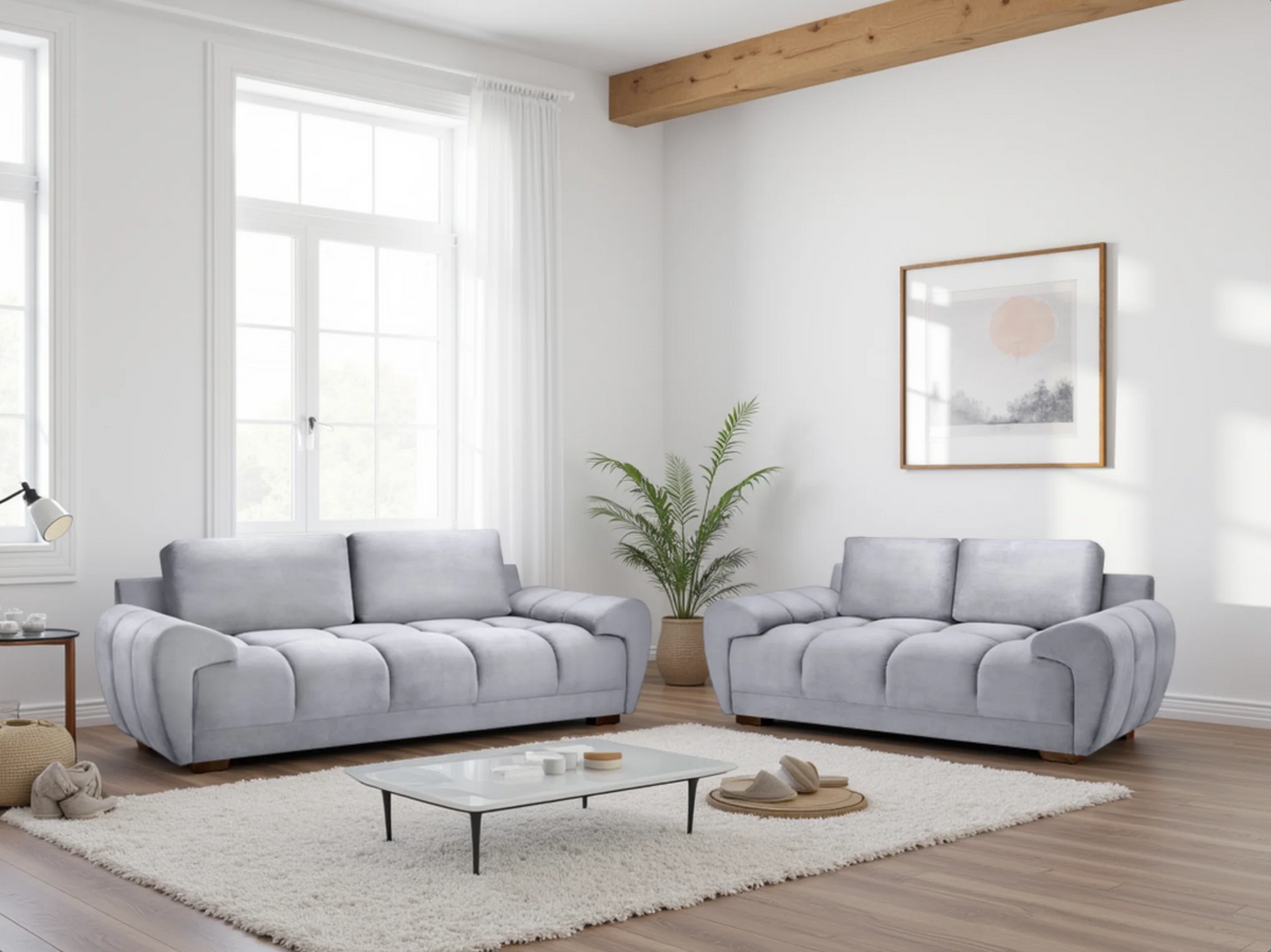 Azzuro Grey 3+2 Velvet Sofa Set