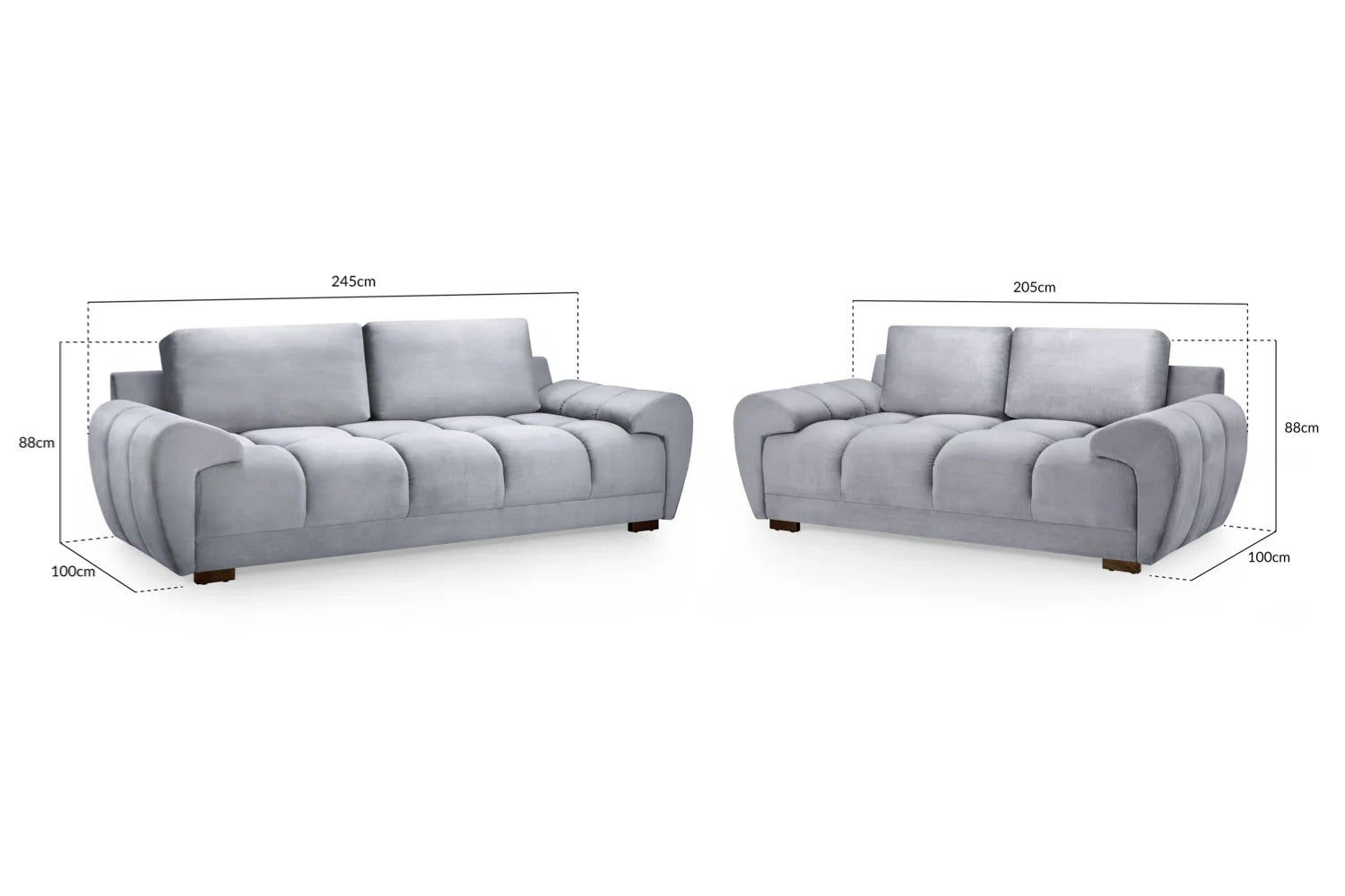 Azzuro Grey 3+2 Velvet Sofa Set