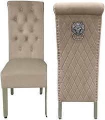 Ariana White Marble Dining Table Set | Sofia Mink Velvet Lion Knocker Chairs | 4 to 10 Seater | 3 Size Options