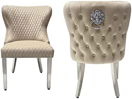 2 Valentino Lion Knocker Velvet Luxury Dining Chairs, Tufted button