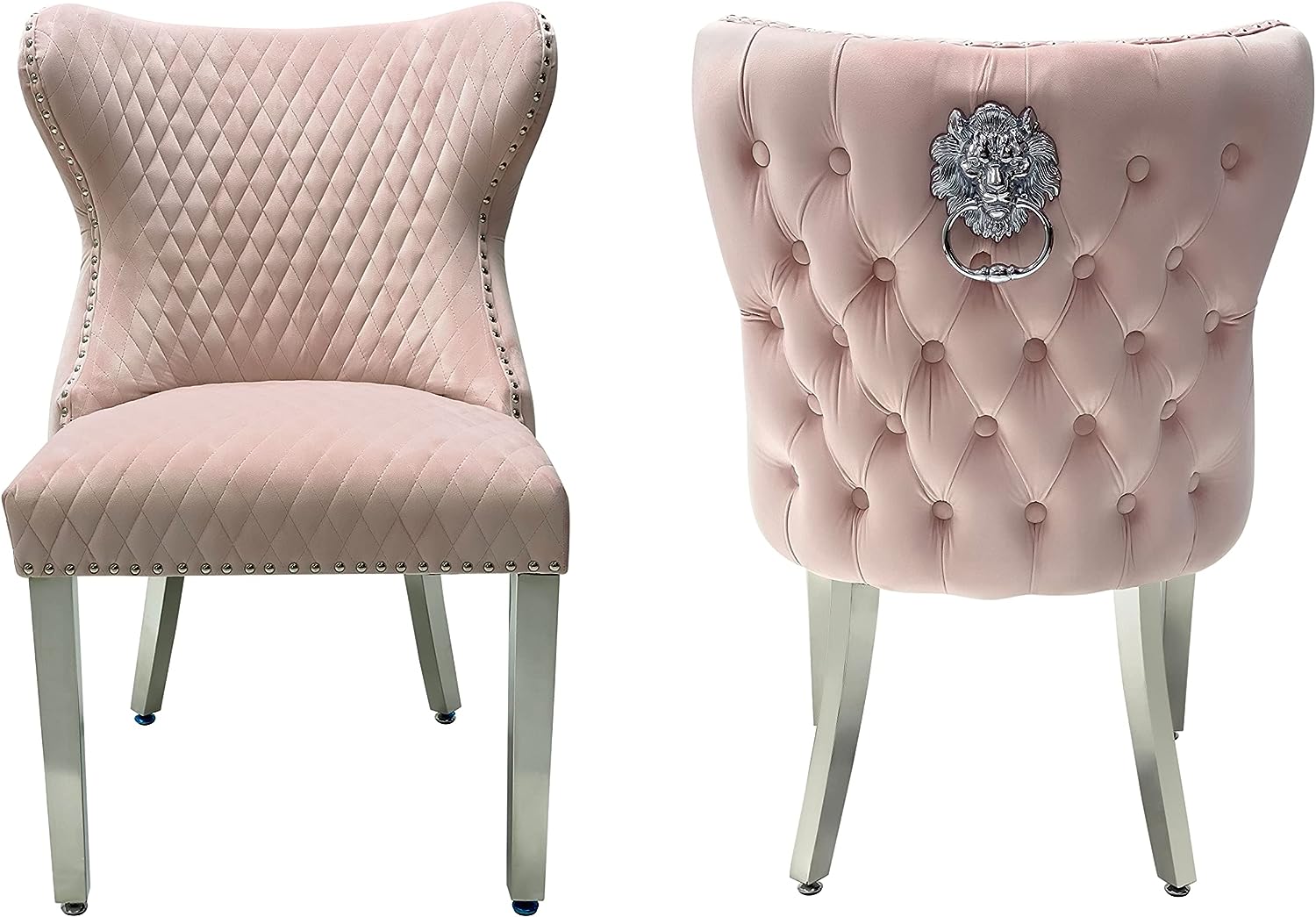 Arianna Marble Dining Table with Valentino Lion Knocker Velvet Dining Chairs