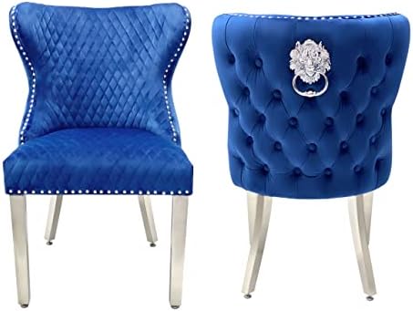 2 Valentino Lion Knocker Velvet Luxury Dining Chairs, Tufted button