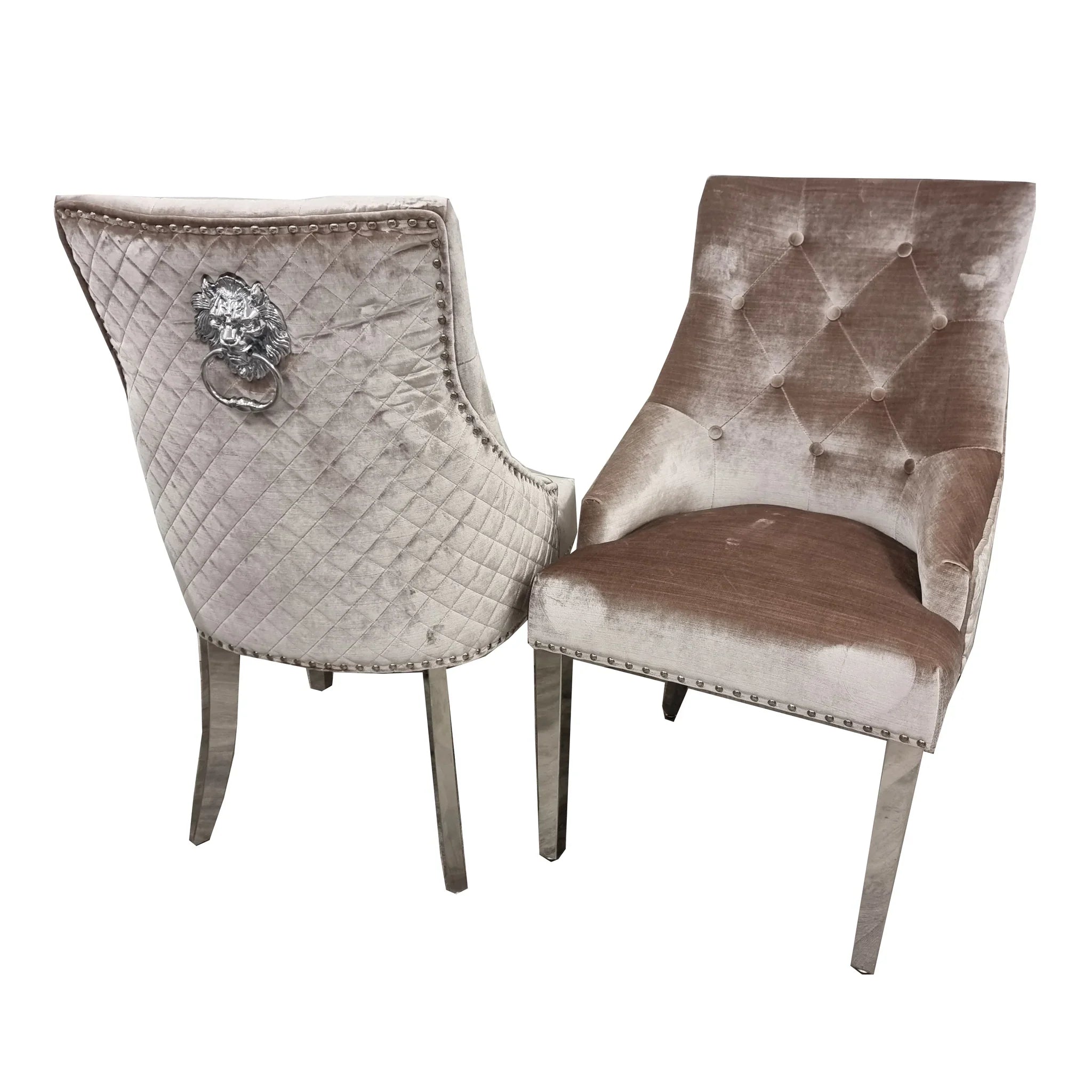 Arianna Grey Marble Dining Table with Valentino Lion Knocker Velvet Chairs – 150cm, 180cm & 200cm Luxury Dining Set