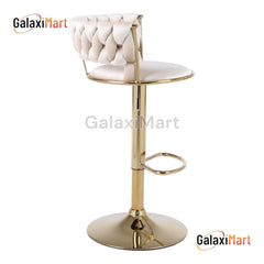 Camellia Luxury Velvet Bar Stools – Modern Quilted Bar Chairs with Gold Legs