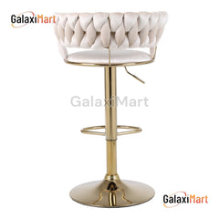 Camellia Luxury Velvet Bar Stools – Modern Quilted Bar Chairs with Gold Legs