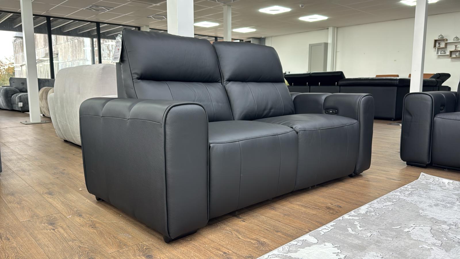 Bellagio Genuine Leather Electric Recliner Sofa Black 2 and 3 Seater